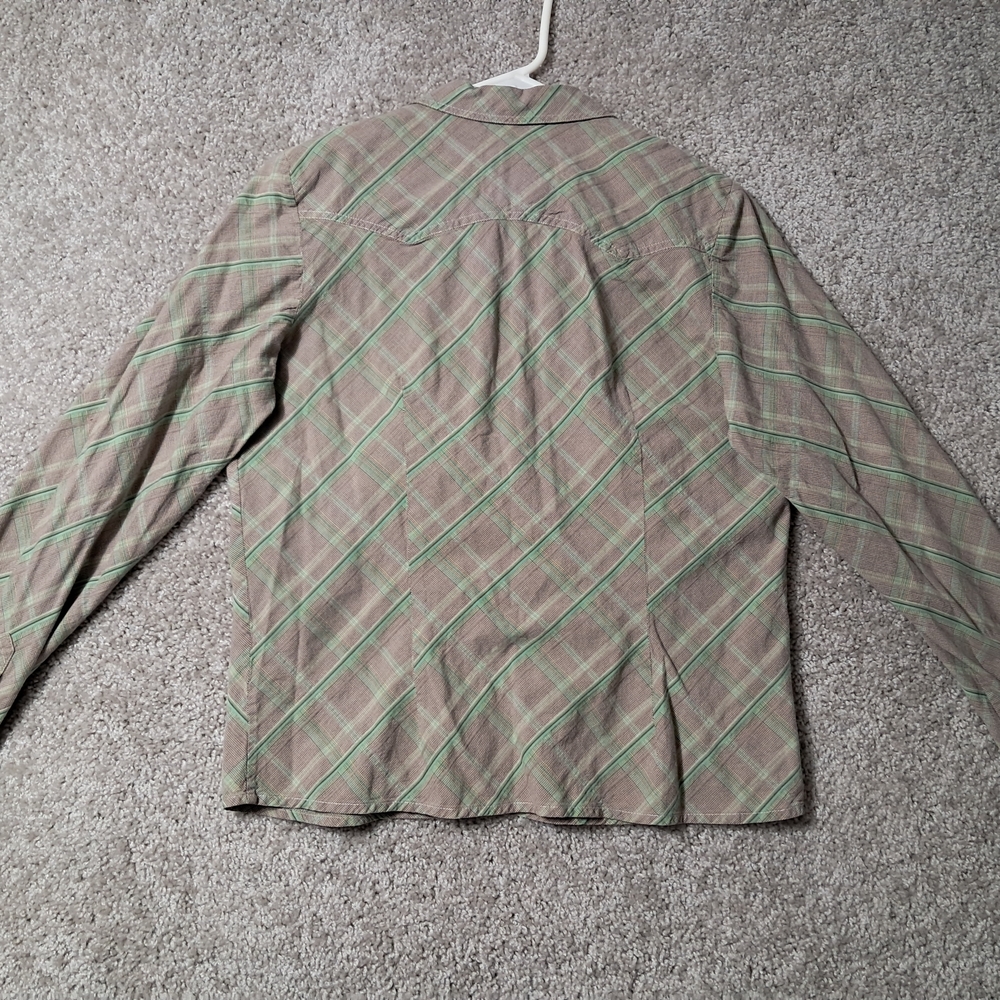 Ruff Hewn Womens Medium Pearl Snap Shirt Brown and Green Checkered - Picture 8 of 11